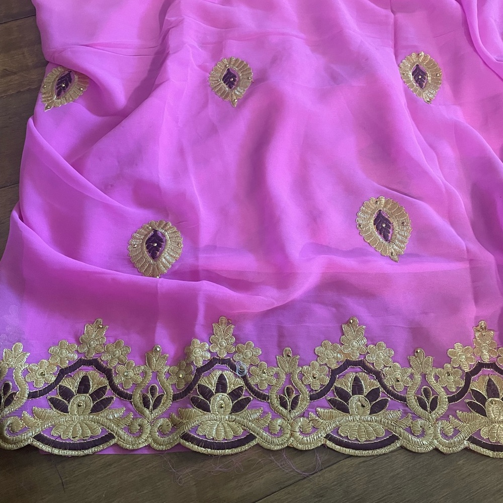 Pink and Gold Embroidered Saree